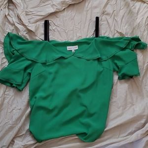 Gibson Latimer green cold shoulder blouse